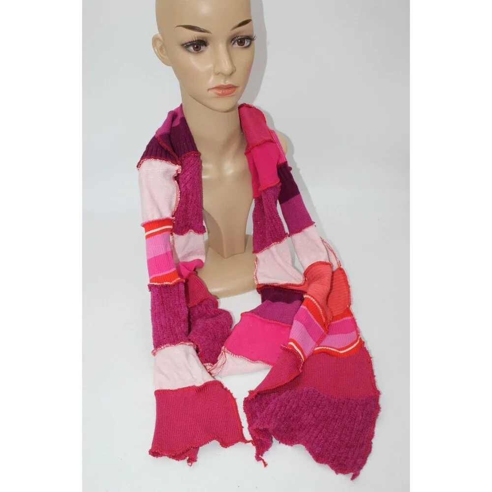 Scarf Upcycled Red Pink White Sweaters Red 8 ft Long Handmade Boho Mens Womens